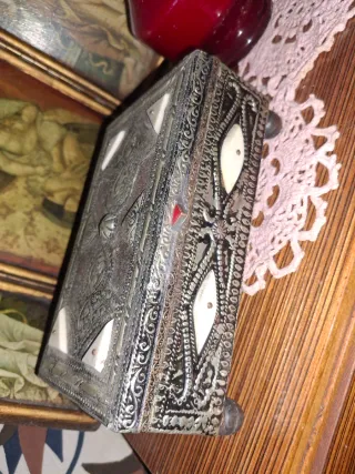 Joyero antiguo plata y hueso