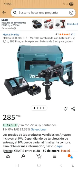 MAKITA MARTILLO COMBINADO CARGADOR  BATERIA DHR202