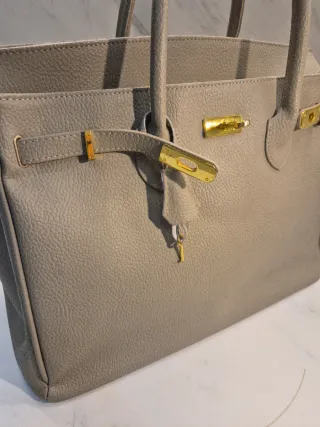 Bolso PIEL Gris Birkin grande