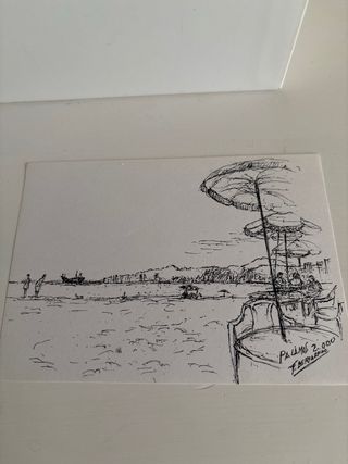 Lámina tinta fina paisaje playa 14,5x10,5cm