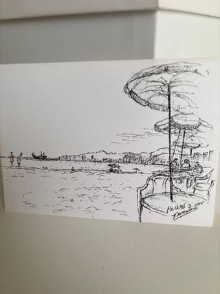 Lámina tinta fina paisaje playa 14,5x10,5cm