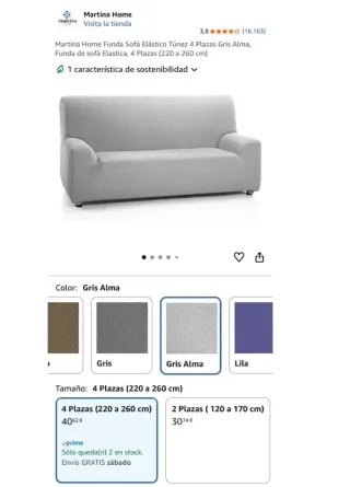 Funda Sofá Elástica 4 Plazas Gris Alma Nueva