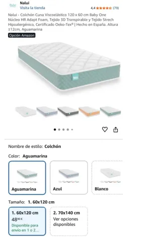 Colchón Cuna Viscoelástico 60x120cm Nalui