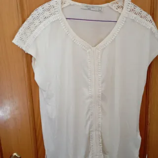 Blusa CORTEFIEL Blanca Encaje