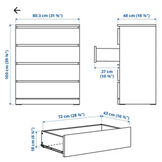 Cómoda Ikea Malm 4 cajones Blanca