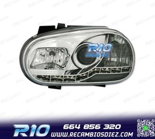 FAROS VOLKSWAGEN VW GOLF 4 LUZ DIURNA LED FONDO CROMO