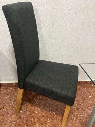 3 Sillas Comedor Tapizadas Gris y Madera