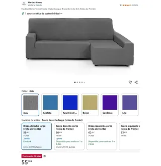 Funda Sofá Chaise Longue Derecho Gris