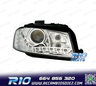 FAROS AUDI A3 8P 03-08 FONDO CROMO LUZ DIURNA LED