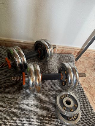 Banco de gimnasio con mancuernas