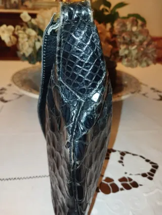 Borsa vintage nera in vera pelle di coccodrillo
