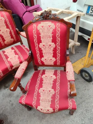 Sofá y 2 sillones antiguos madera y tela