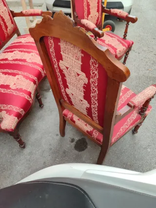 Sofá y 2 sillones antiguos madera y tela