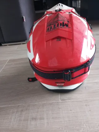 Casco Moto Cross Rojo y Blanco