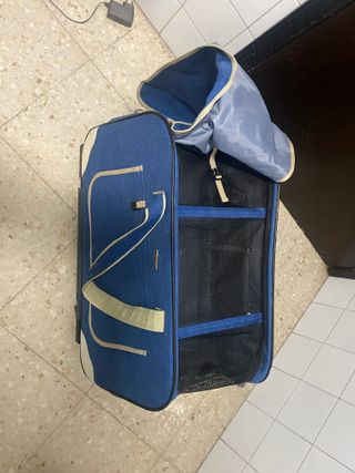 Transportín plegable mascotas con ruedas azul