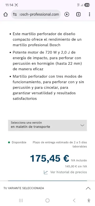 BOSCH MARTILLO PERFORADOR GBH 2-21 PROFESIONAL