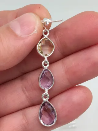 Pendientes Plata 925 Amatista y Cuarzo Citrino
