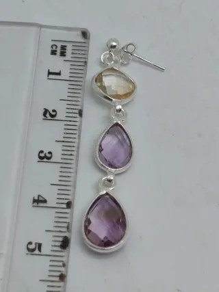 Pendientes Plata 925 Amatista y Cuarzo Citrino