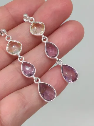 Pendientes Plata 925 Amatista y Cuarzo Citrino