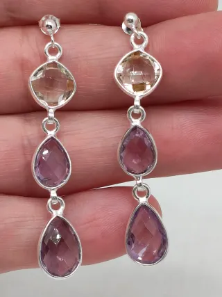 Pendientes Plata 925 Amatista y Cuarzo Citrino