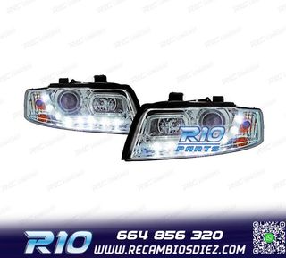 FAROS AUDI A4 B6 00-04 LUZ DIURNA LED FONDO CROMO