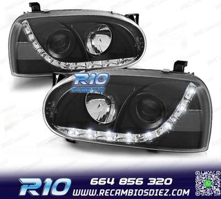 FAROS VOLKSWAGEN VW GOLF 3 LUZ DIURNA LED FONDO NEGRO