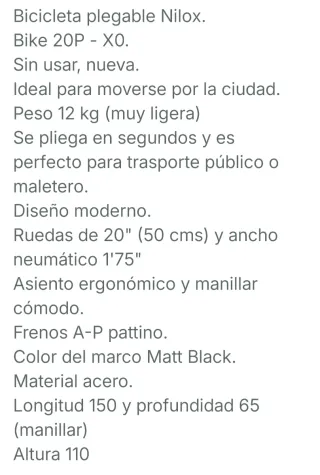Bicicleta plegable Nilox 20P - XO