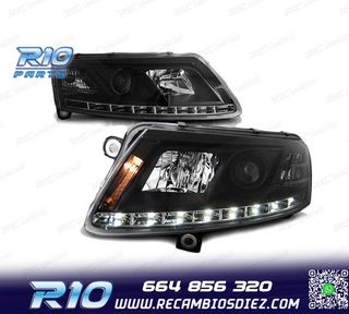 FAROS AUDI A6 4F C6 04-08 TRU DRL LUZ DIURNA LED FONDO NEGRO