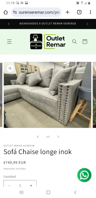 Sofá Chaise Longue Inok Gris.