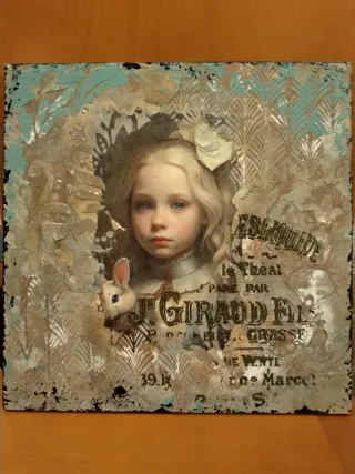 Cuadro decorativo niña y conejo