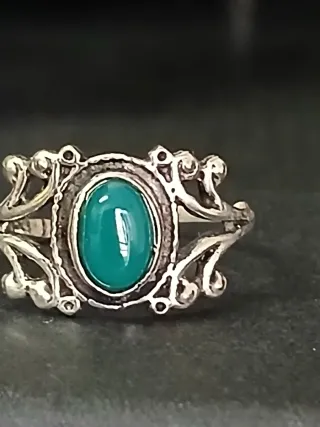 Anel Artesanal Indiano Pedra Verde