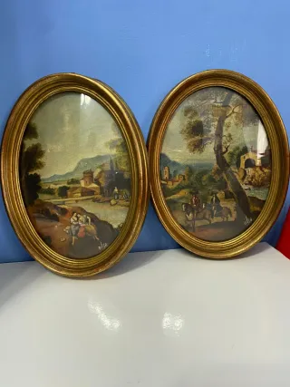 Coppia Quadri Ovali Paesaggio