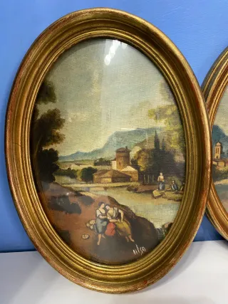 Coppia Quadri Ovali Paesaggio