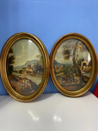 Coppia Quadri Ovali Paesaggio