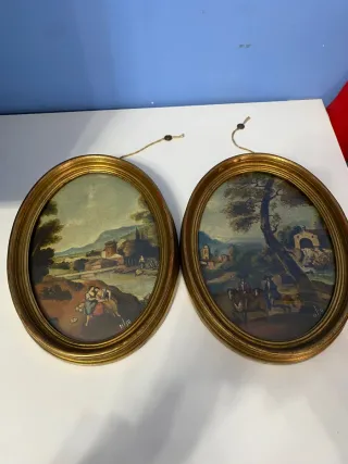 Coppia Quadri Ovali Paesaggio