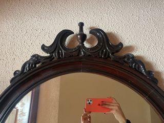 Espejo Ovalado Vintage Madera Oscura