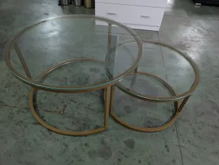 Mesas de centro cristal y metal dorado