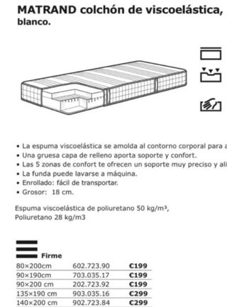 Colchón IKEA MATRAND 90x190
