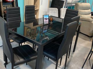 Mesa Comedor Negra Cristal y Metal