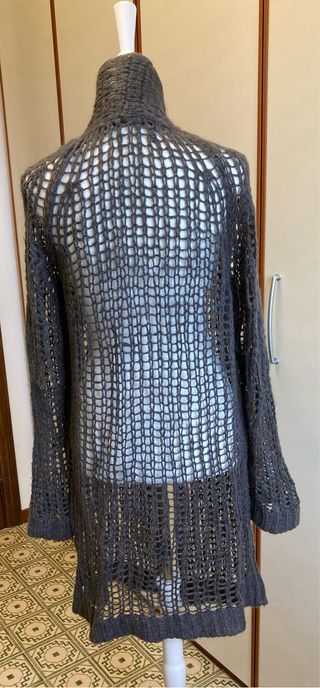 Cardigan lungo traforato grigio