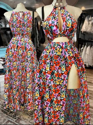 Vestido floral maxi con abertura