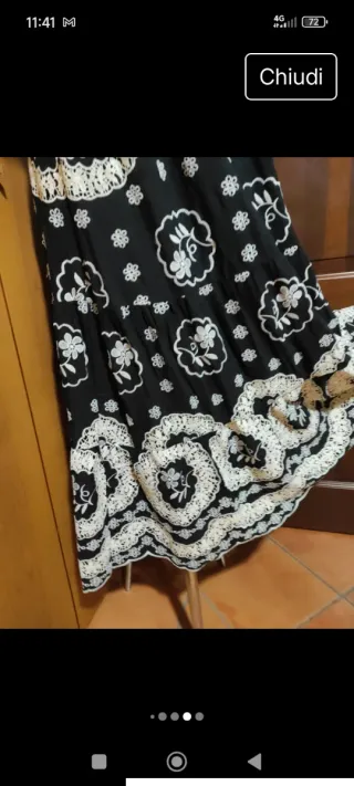 Abito lungo pizzo e cotone foderato con collana