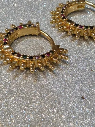 Pendientes Aro Plata 925 Baño Oro Multicolor