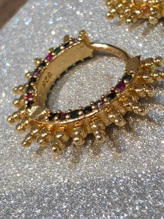 Pendientes Aro Plata 925 Baño Oro Multicolor