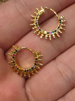 Pendientes Aro Plata 925 Baño Oro Multicolor