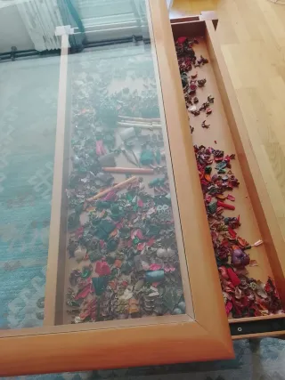 Mesa centro elevable madera y cristal