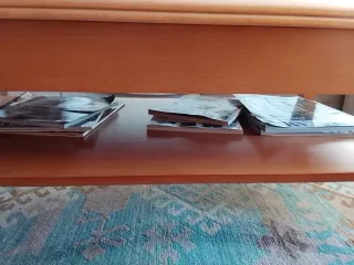 Mesa centro elevable madera y cristal