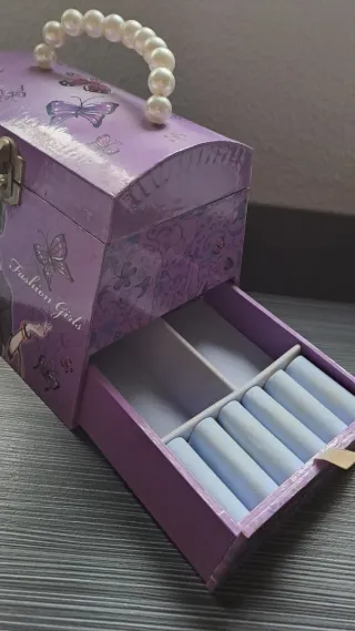 Joyero infantil morado con perlas