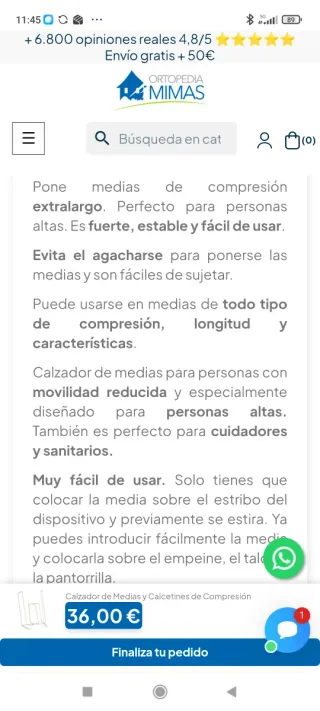 Calzador de medias y calcetines