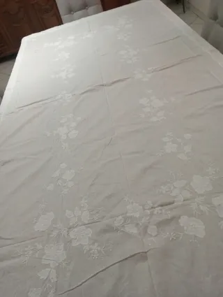Tovaglia misto lino damascata bianca vintage